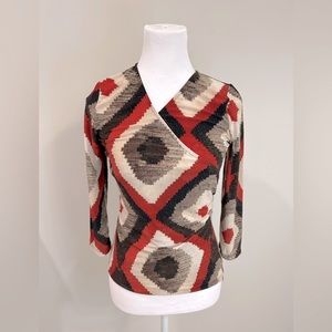 Lauren Ralph Lauren Abstract V-Neck Wrap Top XS